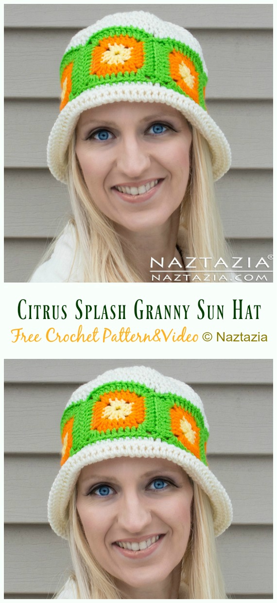 Citrus Splash Granny Sun Hat Crochet Free Pattern&Video - Women #SunHat; Free #Crochet; Patterns 