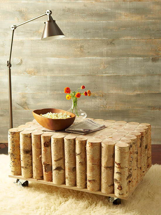 DIY Birch Tree Log Coffee Table Instructions - Raw Wood Logs and Stumps DIY Ideas Projects