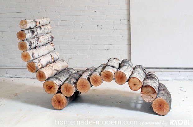 DIY Modern Log Lounger Instructions - Raw Wood Logs and Stumps DIY Ideas Projects 