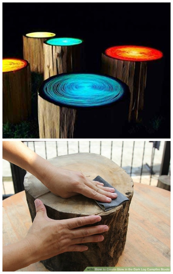 DIY Glow in the Dark Log Stools Instructions - Raw Wood Logs and Stumps DIY Ideas Projects 