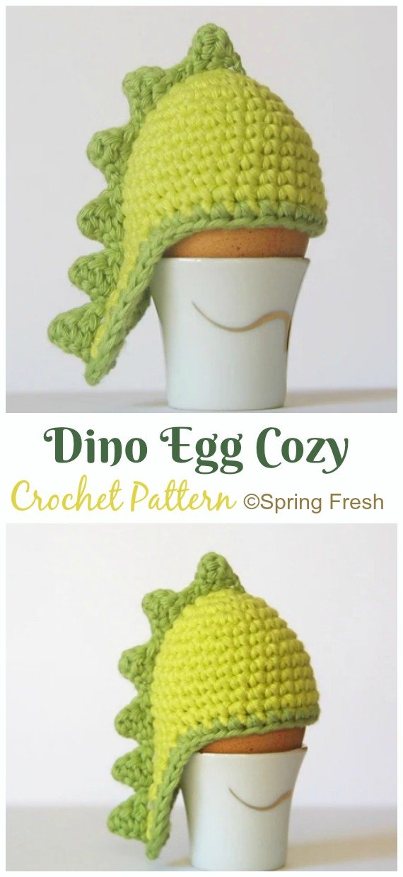 Dino Egg Cozy Crochet Free Pattern - #Crochet, #Easter; Egg Cozy&Holder Free Patterns 