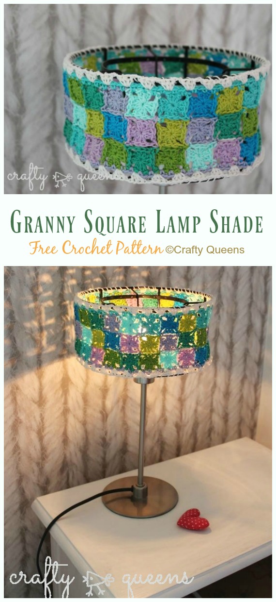 Granny Square Lamp Shade Crochet Free Pattern - #Crochet; Lamp Shade Free Patterns
