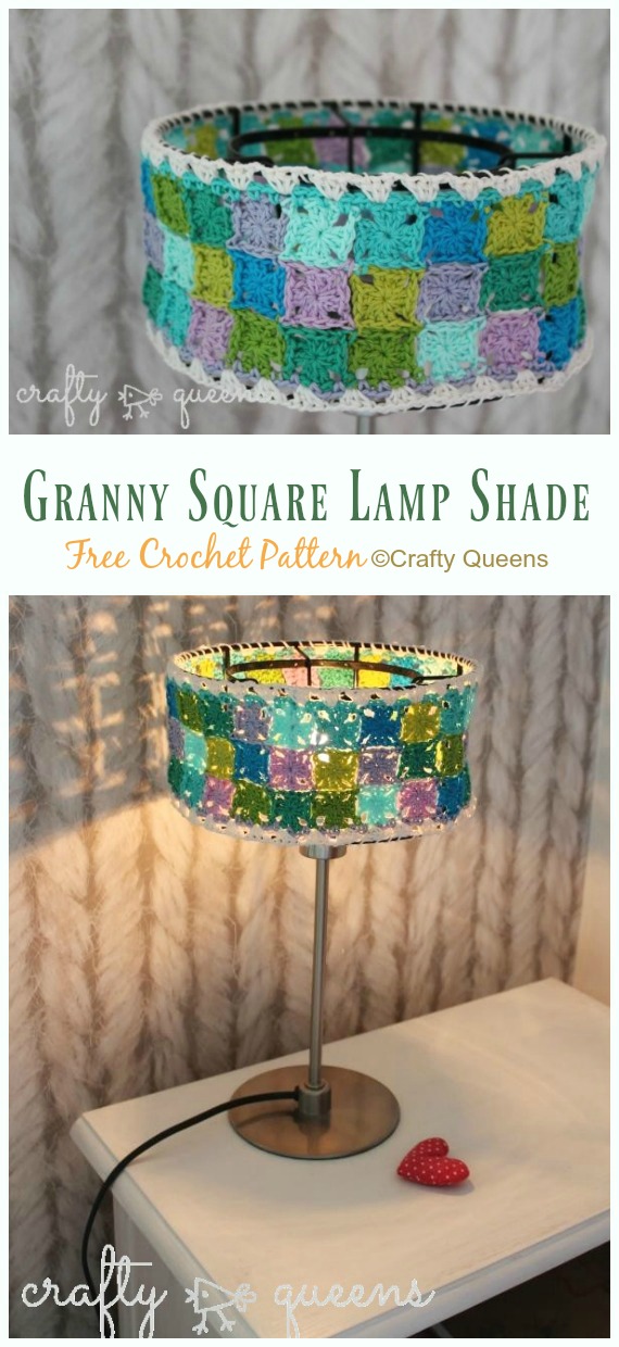 Granny Square Lamp Shade Crochet Free Pattern - #Crochet; Lamp Shade Free Patterns 