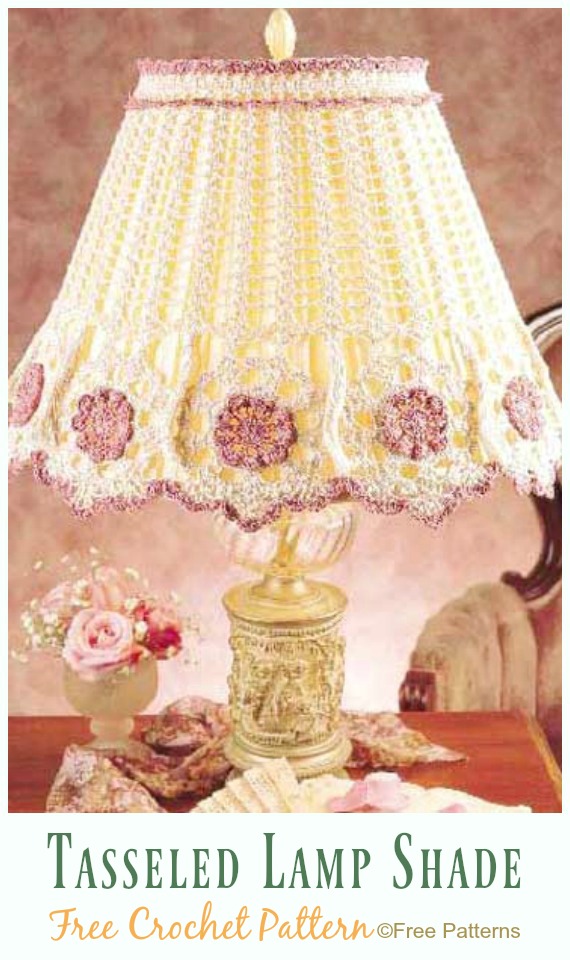 Tasseled Lamp Shade Crochet Free Pattern - #Crochet; Lamp Shade Free Patterns 