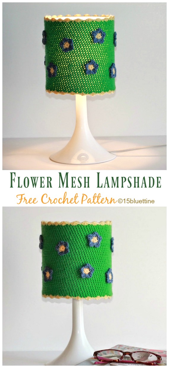 Flower Mesh Lampshade Crochet Free Pattern - #Crochet; Lamp Shade Free Patterns 