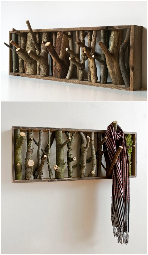 DIY Tree Branch Coat Rack Instructions - Raw Wood Logs and Stumps DIY Ideas Projects 