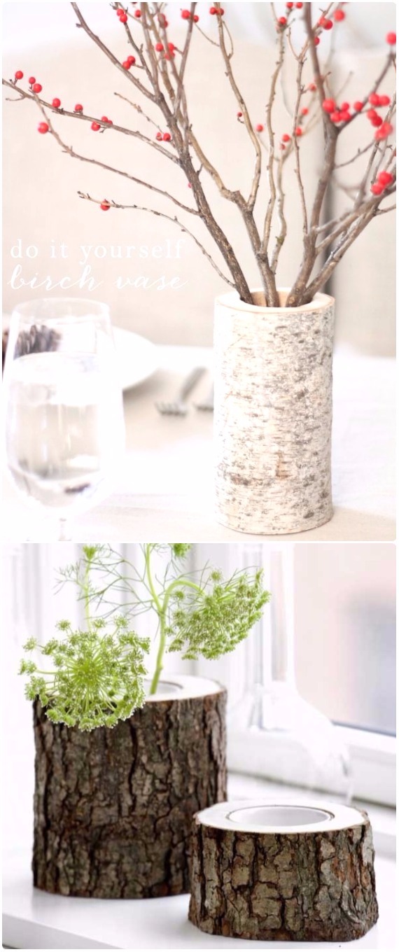 DIY Log Vase Instructions - Raw Wood Logs and Stumps DIY Ideas Projects 