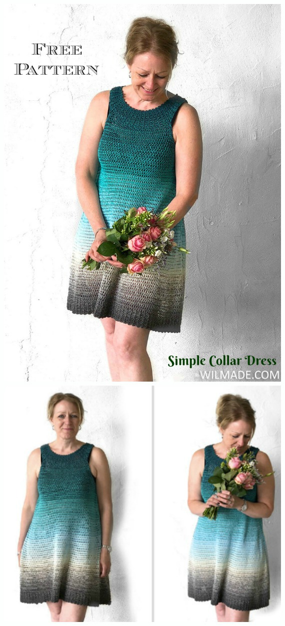 Simple Collar Dress Crochet Free Pattern - Women Summer #Dress; Free Crochet Patterns