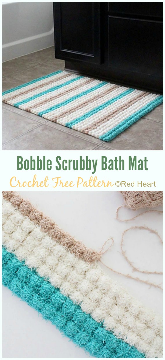 Bobble Scrubby Bath Mat Crochet Free Pattern - Bath Rug & Bathmat Free #Crochet; Patterns
