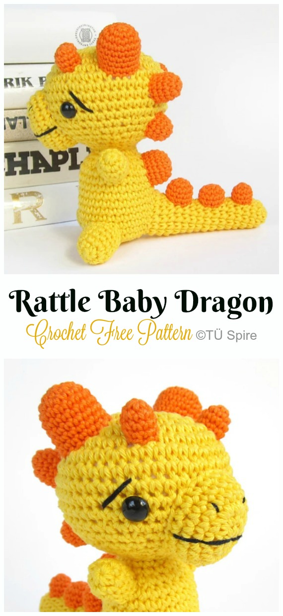 Crochet Rattle Baby Dragon Amigurumi Free Pattern - #Amigurumi; #Dragon; Free Crochet Patterns