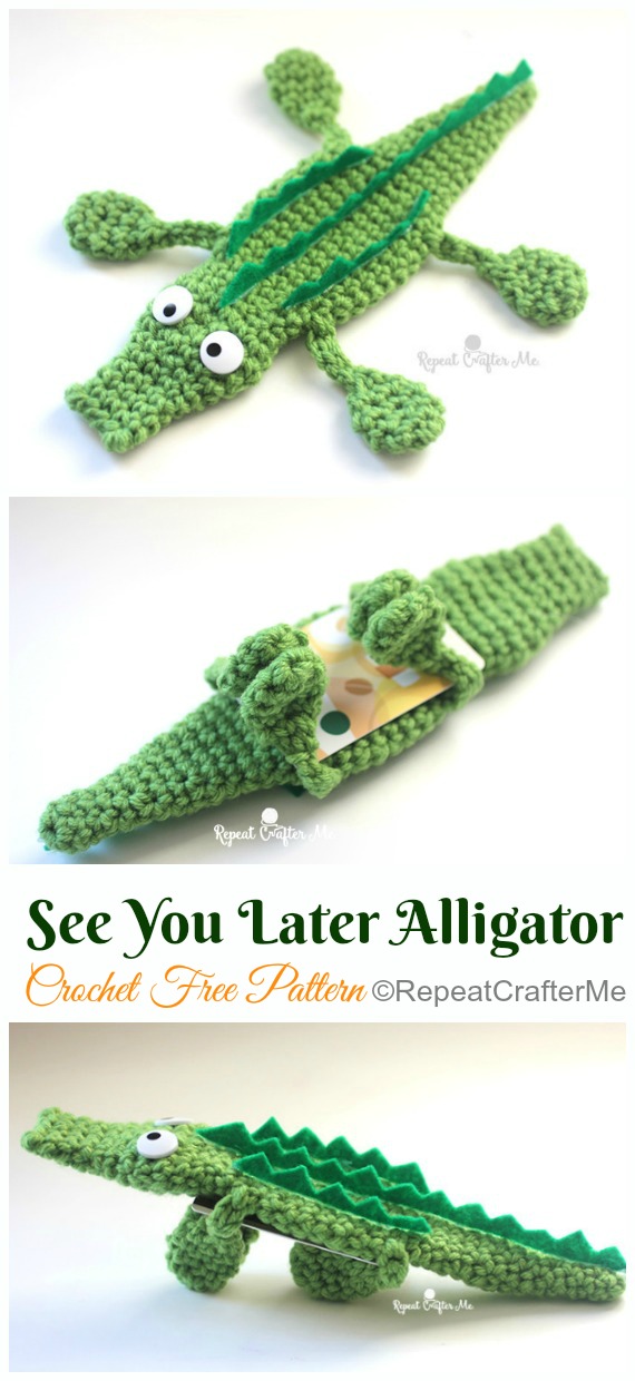See You Later Alligator Free Crochet Pattern - #Christmas; Gift; #CardHolder; #Crochet; Free Patterns 
