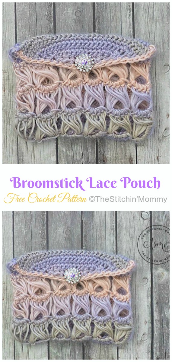 Broomstick Lace Pouch Crochet Free Pattern- #Crochet; #Clutch; Purse Free Patterns