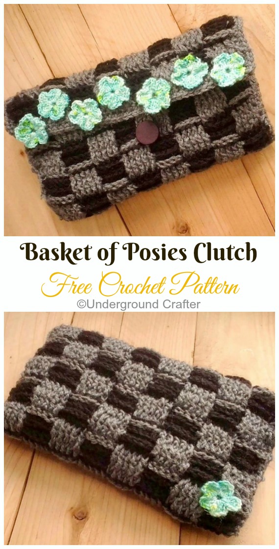 Basket of Posies Clutch Crochet Free Pattern- #Crochet; #Clutch; Purse Free Patterns