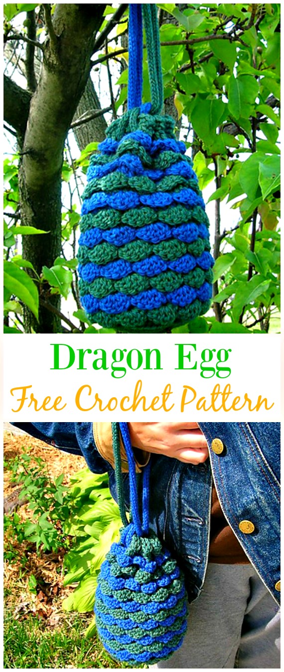 Dragon Egg Bag Free Crochet Pattern -#Crochet Drawstring #Bags Free Patterns