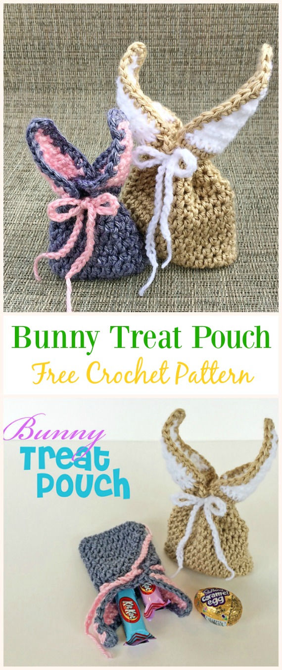 Bunny Treat Pouch Free Crochet Pattern -#Crochet Drawstring #Bags Free Patterns