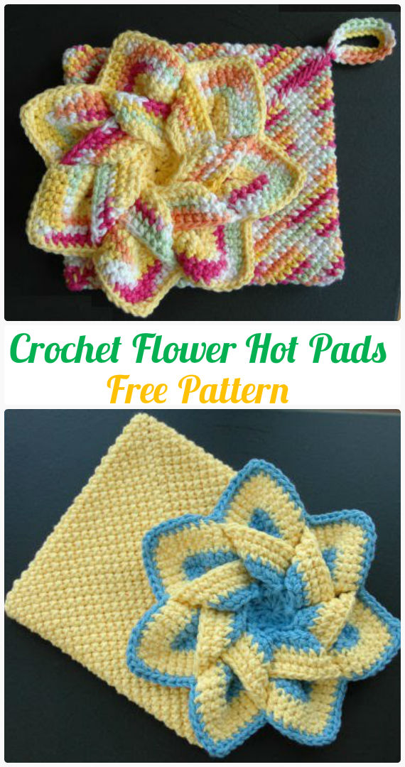 Flower Hot Pads Crochet Free Pattern-  #PotHolder; Hotpad Crochet Free Patterns