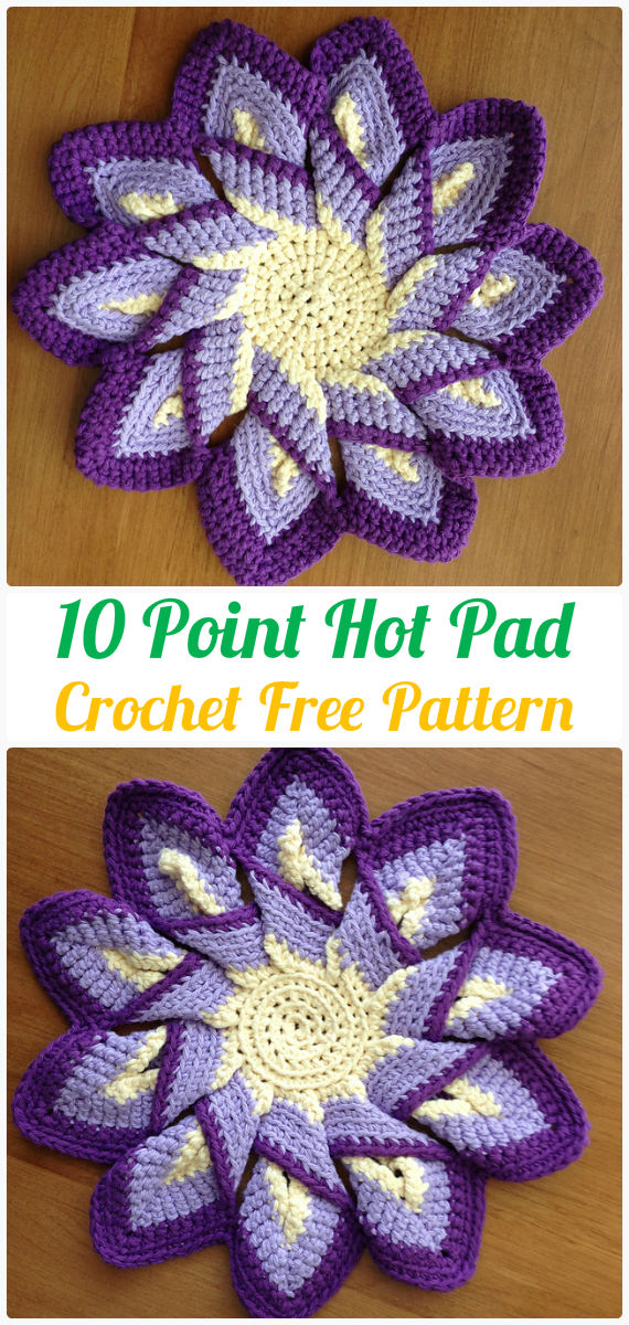 10 Point Hot Pad Crochet Free Pattern- #PotHolder; Hotpad Crochet Free Patterns