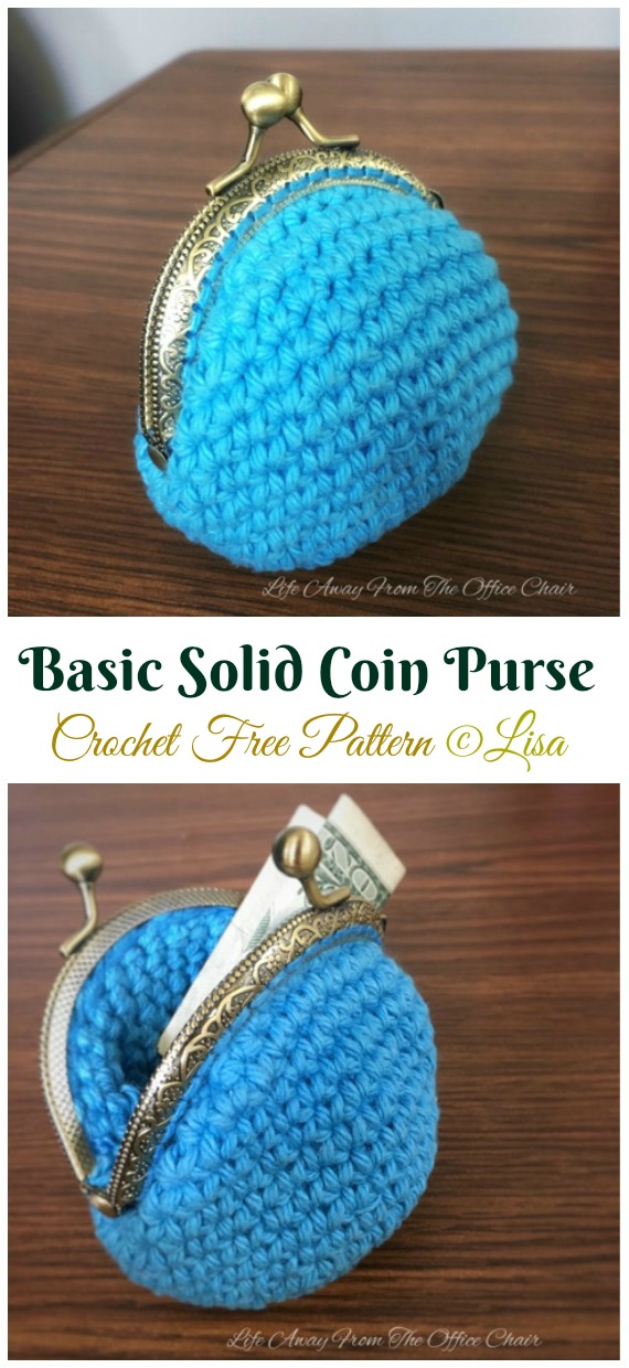 Basic Solid Coin Purse Crochet Free Pattern - Metal Frame Coin #Purse; Free #Crochet; Patterns