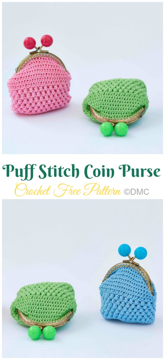 Puff Stitch Coin Purse Crochet Free Pattern - Metal Frame Coin #Purse; Free #Crochet; Patterns