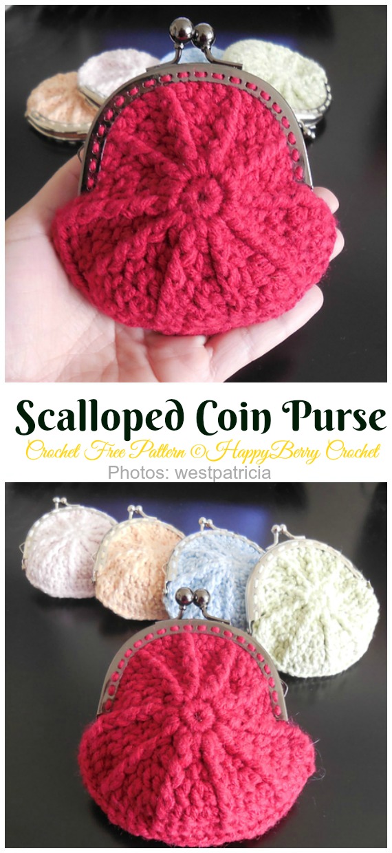 Scalloped Coin Purse Crochet Free Pattern & Video - Metal Frame Coin #Purse; Free #Crochet; Patterns