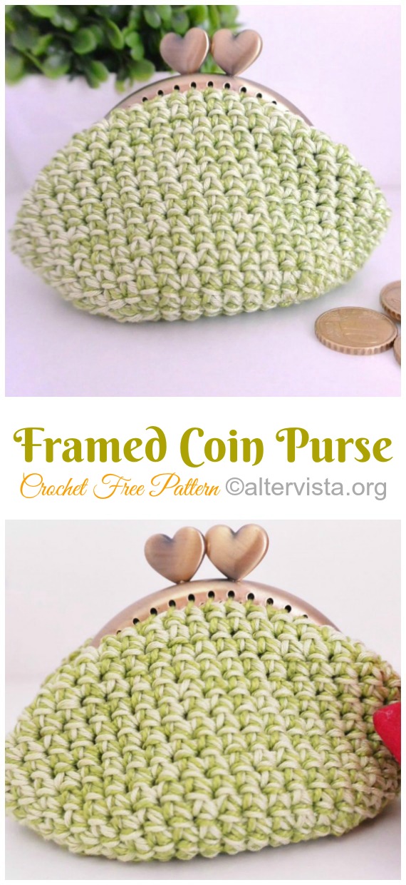 Framed Coin Purse Crochet Free Pattern- Metal Frame Coin #Purse; Free #Crochet; Patterns