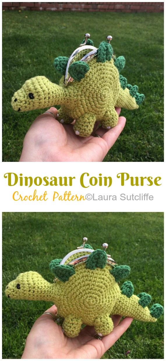 Dinosaur Coin Purse Crochet Pattern- Metal Frame Coin #Purse;   #Crochet; Patterns