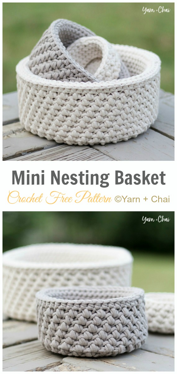 Mini Nesting Basket Crochet Free Pattern - #Crochet; Storage #Basket; Free Patterns