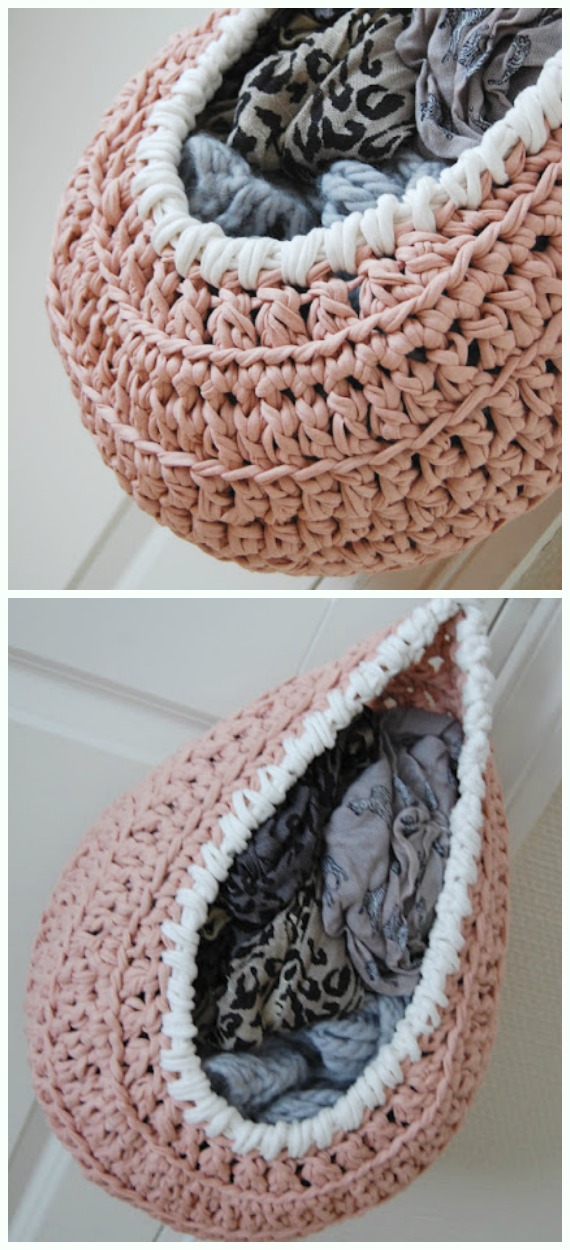Hanging Basket Crochet Free Pattern - #Crochet; Storage #Basket; Free Patterns