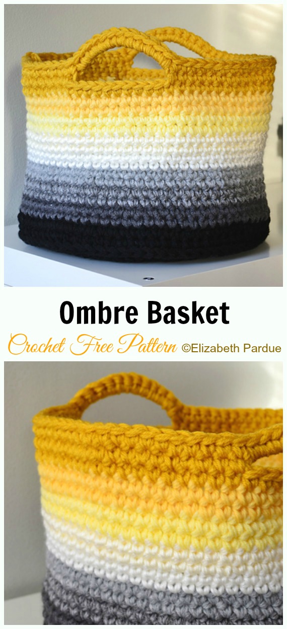 Ombre Storage Basket Crochet Free Pattern - #Crochet; Storage #Basket; Free Patterns