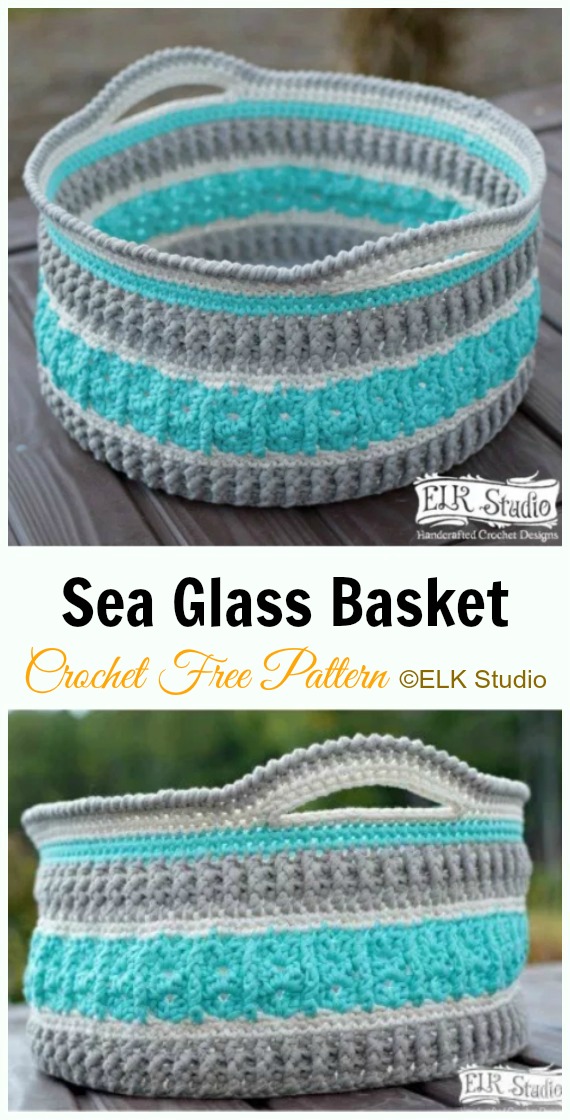 The Sea Glass Basket Crochet Free Pattern - #Crochet; Storage #Basket; Free Patterns