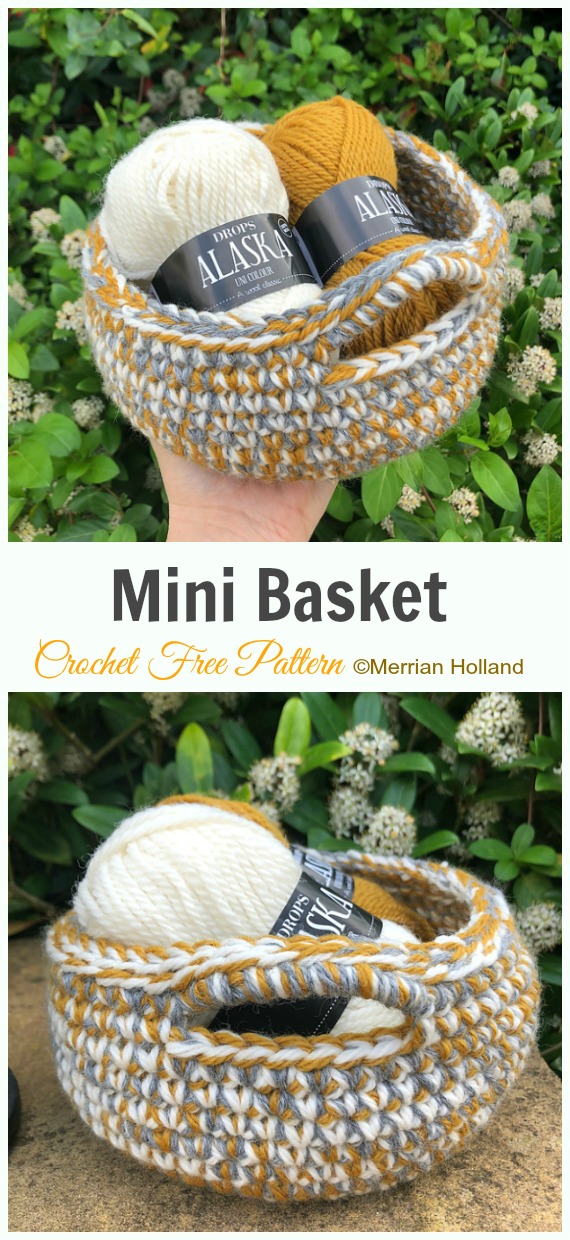 Mini Basket Crochet Free Pattern - #Crochet; Storage #Basket; Free Patterns
