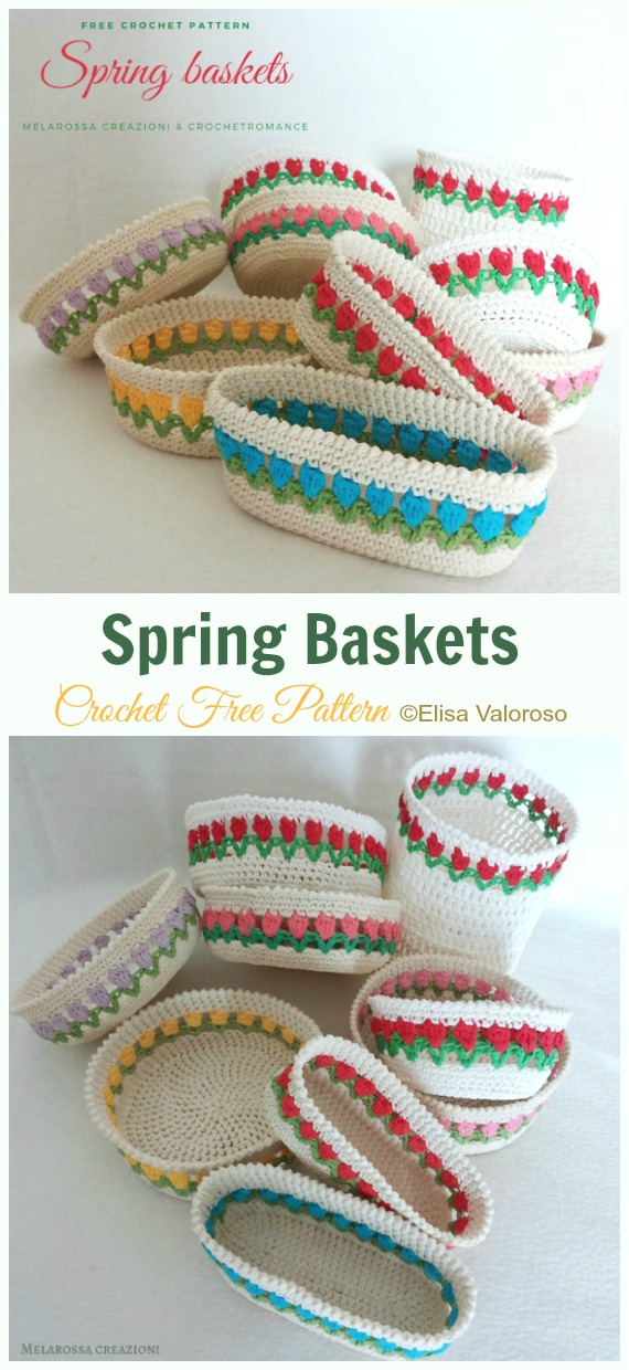 Spring Baskets Crochet Free Pattern - #Crochet; Storage #Basket; Free Patterns