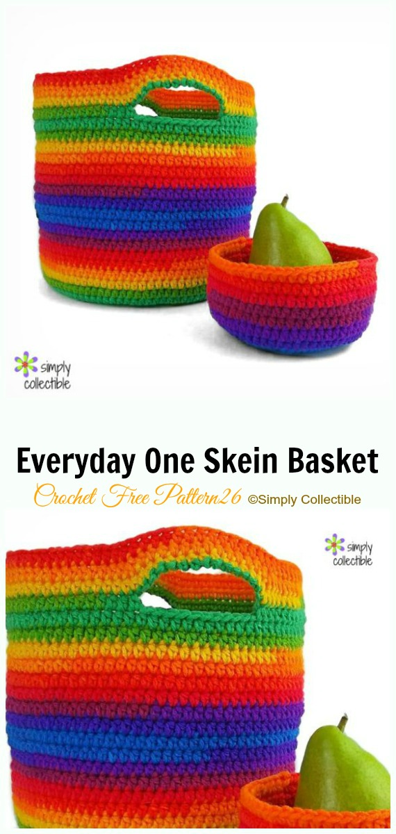Everyday One Skein Basket Set Crochet Free Pattern - #Crochet; Storage #Basket; Free Patterns