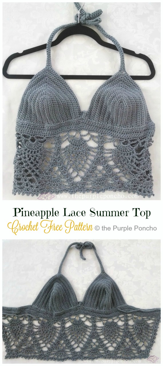 Pineapple Lace Summer Top Crochet Free Pattern- Women #CropTop; Free #Crochet; Patterns [Summer Edition]