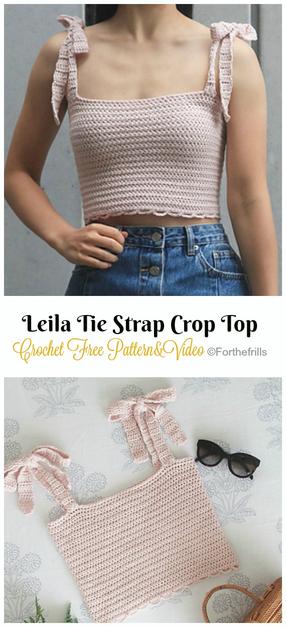 Leila Tie Strap Crop Top Crochet Free Pattern - Women #CropTop; Free #Crochet; Patterns [Summer Edition]