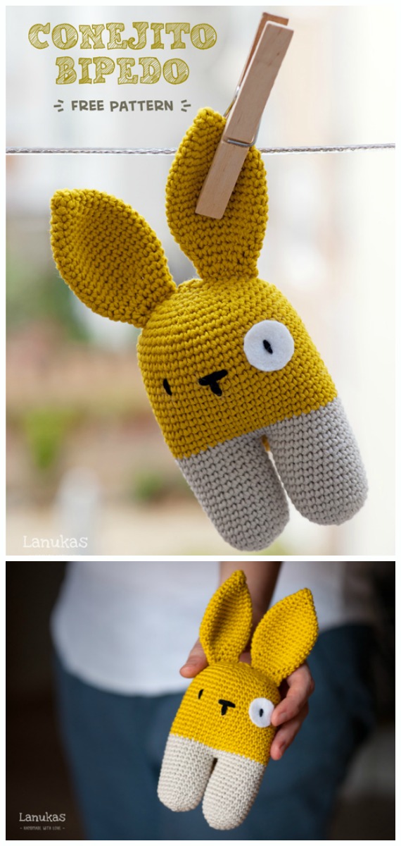 Amigurumi Two Legged Rattle Bunny Crochet Free Pattern - Crochet #Bunny; Toy #Amigurumi; Free Patterns