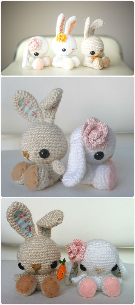 Crochet plush bunny pattern, amigurumi stuffed rabbit