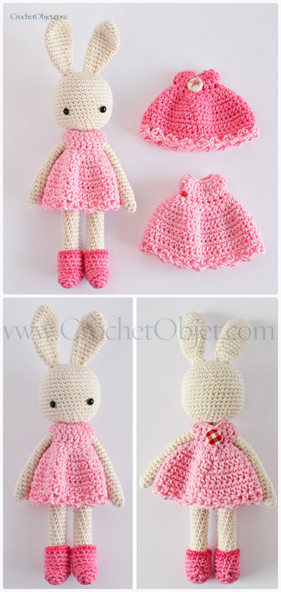 Pink Bunny Dress Crochet Free Pattern - Crochet #Bunny; Toy #Amigurumi; Free Patterns
