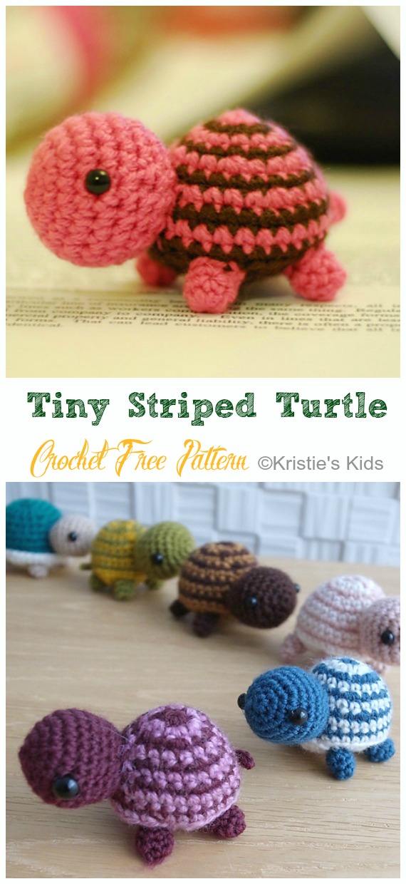 Amigurumi Tiny Striped Turtle Crochet Free Pattern - #Crochet; #Turtle; Amigurumi Toy Softies Free Patterns