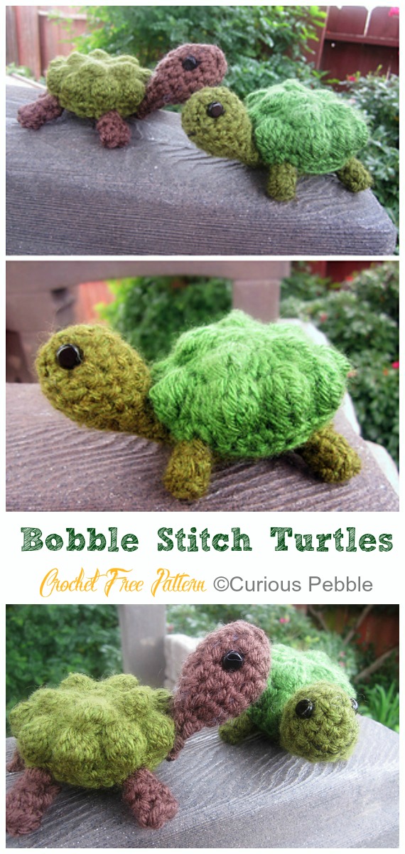 Amigurumi Bobble Stitch Turtles Crochet Free Pattern - #Crochet; #Turtle; Amigurumi Toy Softies Free Patterns