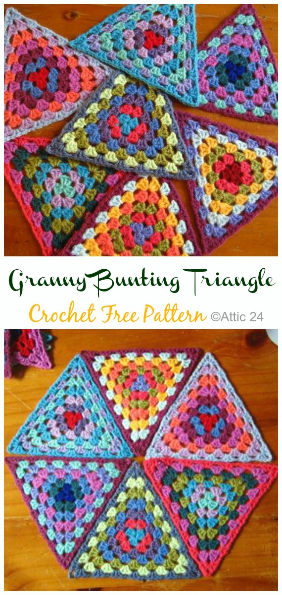 Granny Bunting Triangle Crochet Free Pattern - #Triangle; Motif Free #Crochet; Patterns 