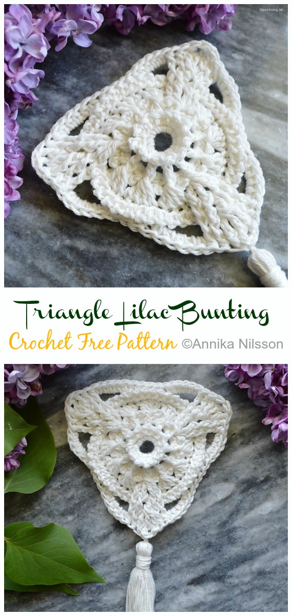Lovely Triangle Lilac Bunting Crochet Free Pattern - #Triangle; Motif Free #Crochet; Patterns 