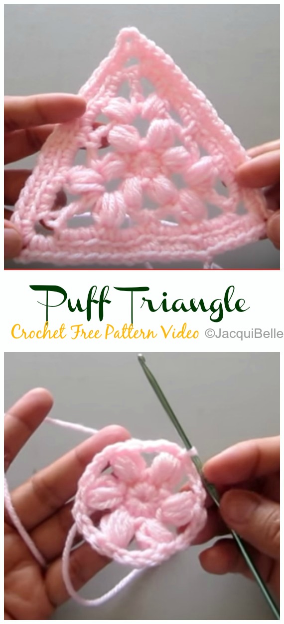 Puff Triangle Crochet Free Pattern Video - #Triangle; Motif Free #Crochet; Patterns 