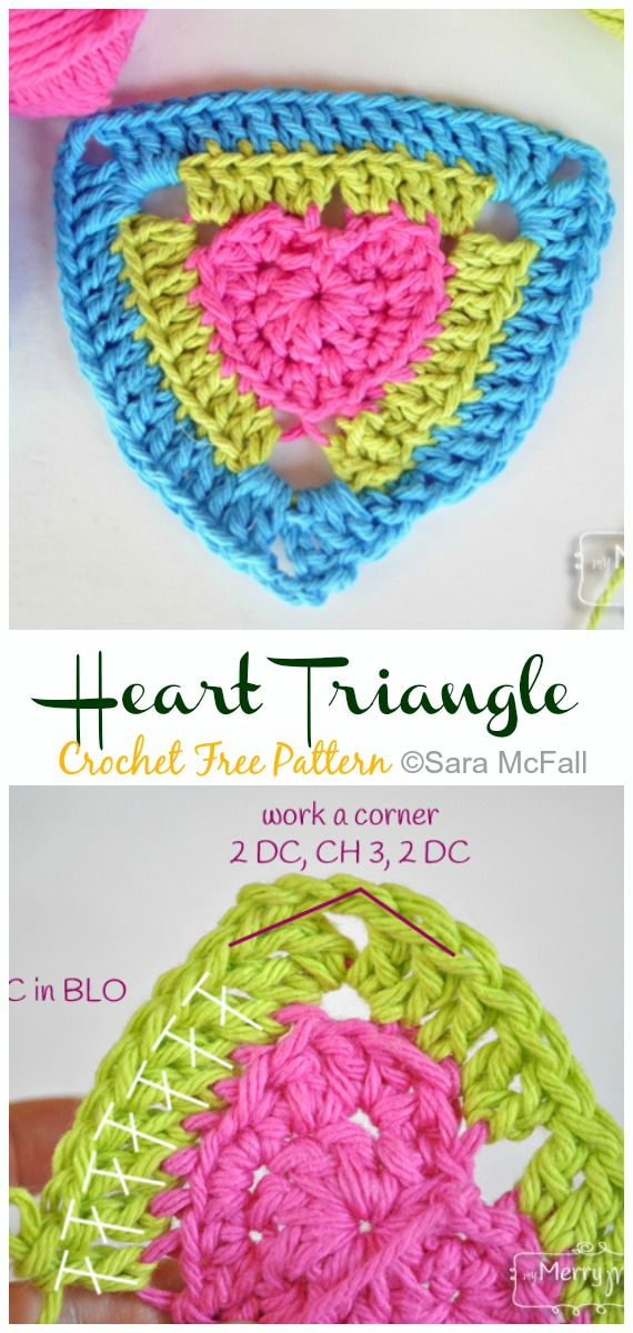 Heart Triangle Crochet Free Pattern - #Triangle; Motif Free #Crochet; Patterns