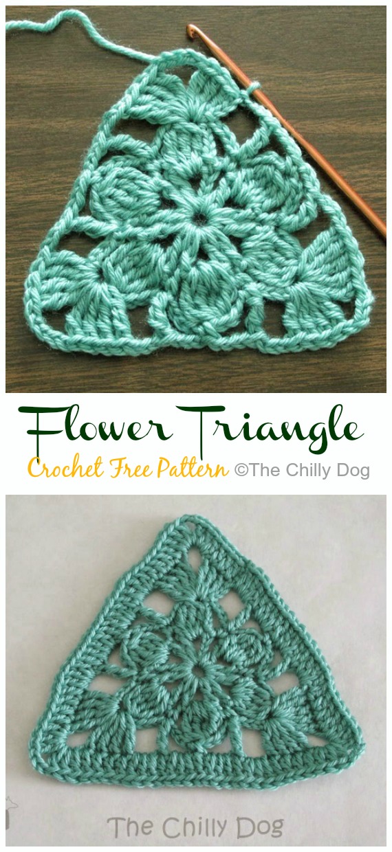 Flower Triangle Motif Crochet Free Pattern - #Triangle; Motif Free #Crochet; Patterns 