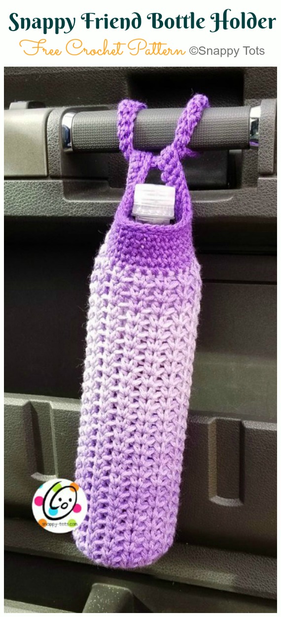 Snappy Friend Bottle Holder Crochet Free Pattern - Water #BottleHolders; & Slings Free #Crochet; Patterns