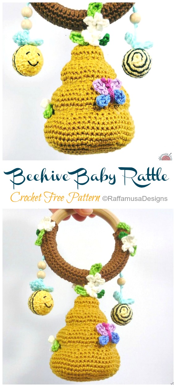 Beehive Baby Rattle Crochet Free Pattern - Baby #Rattle; Free #Crochet; Patterns