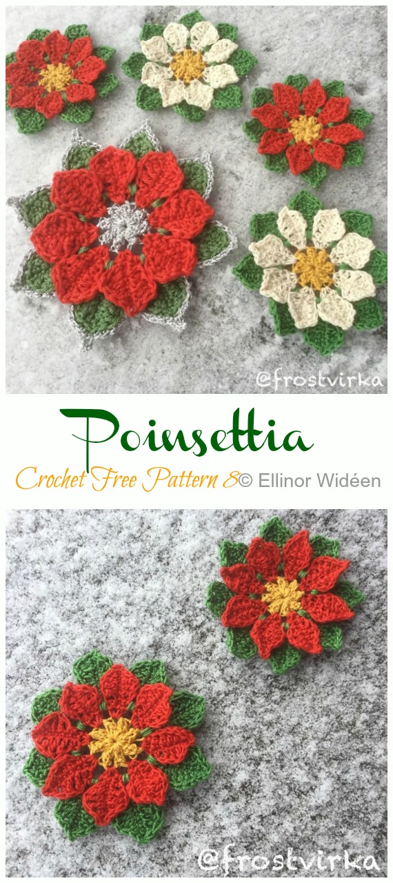 Poinsettia Flower  Crochet Free Patterns  - Crochet #Poinsettia; #Christmas; Flower Free Patterns