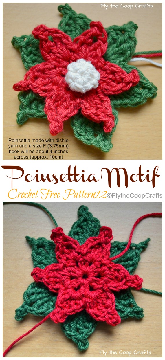 Poinsettia Motif Crochet Free Patterns - Crochet #Poinsettia; #Christmas; Flower Free Patterns