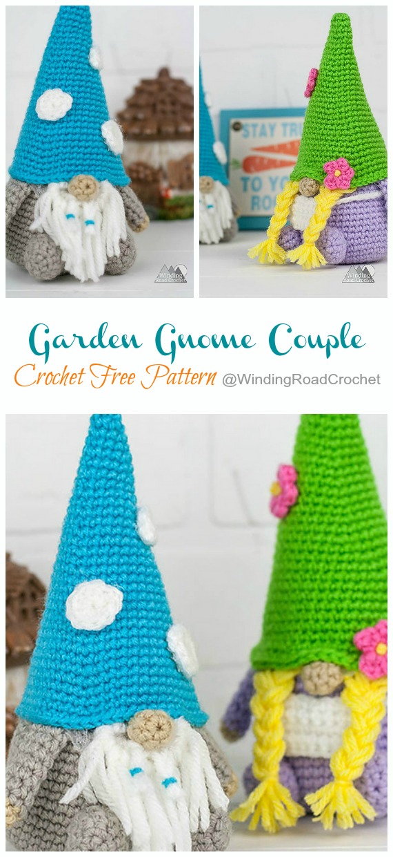 Garden Gnome Couple Amigurumi Crochet Free Pattern -  Free#Amigurumi; #Gnome; Toy Softies Crochet Patterns